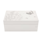 Large Floral Butterfly Glass Trinket Box - White & Silver