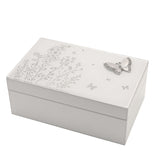 Large Floral Butterfly Glass Trinket Box - White & Silver
