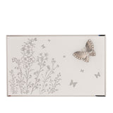 Large Floral Butterfly Glass Trinket Box - White & Silver