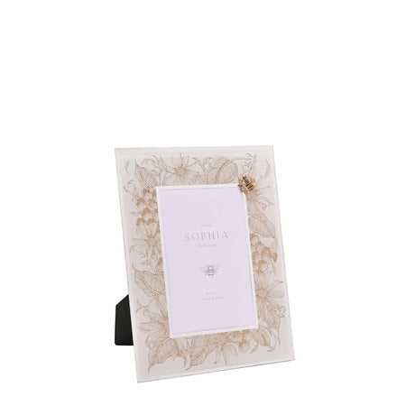 Classic Golden Bee Floral Glass Photo Frame - White & Gold