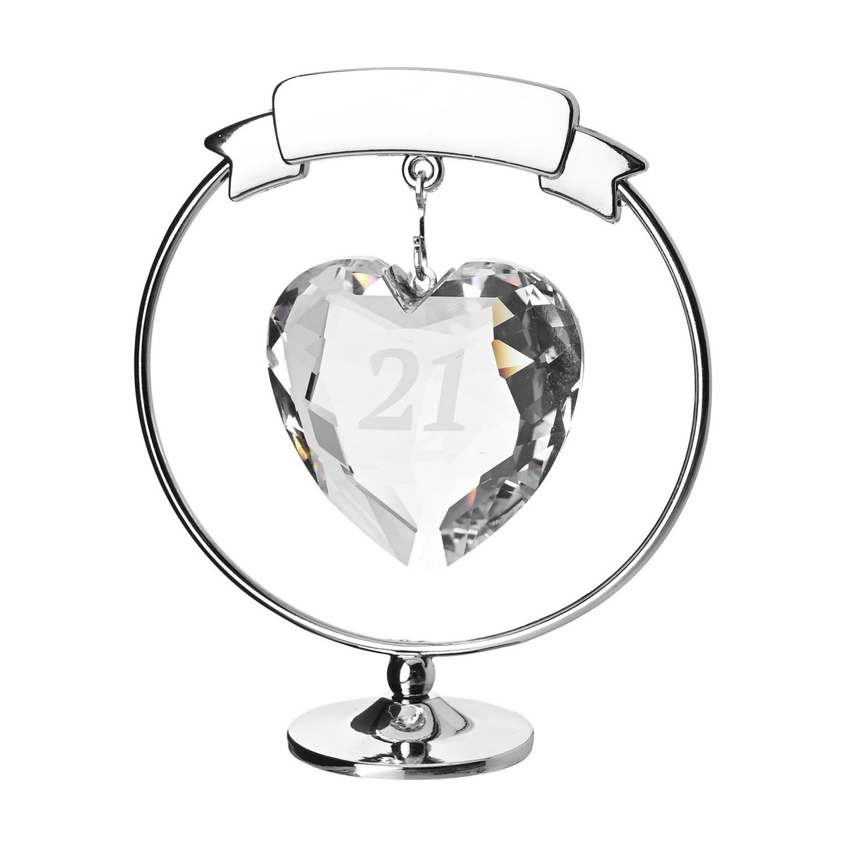 21 Faceted Crystal Heart Freestanding Figurine - Silver