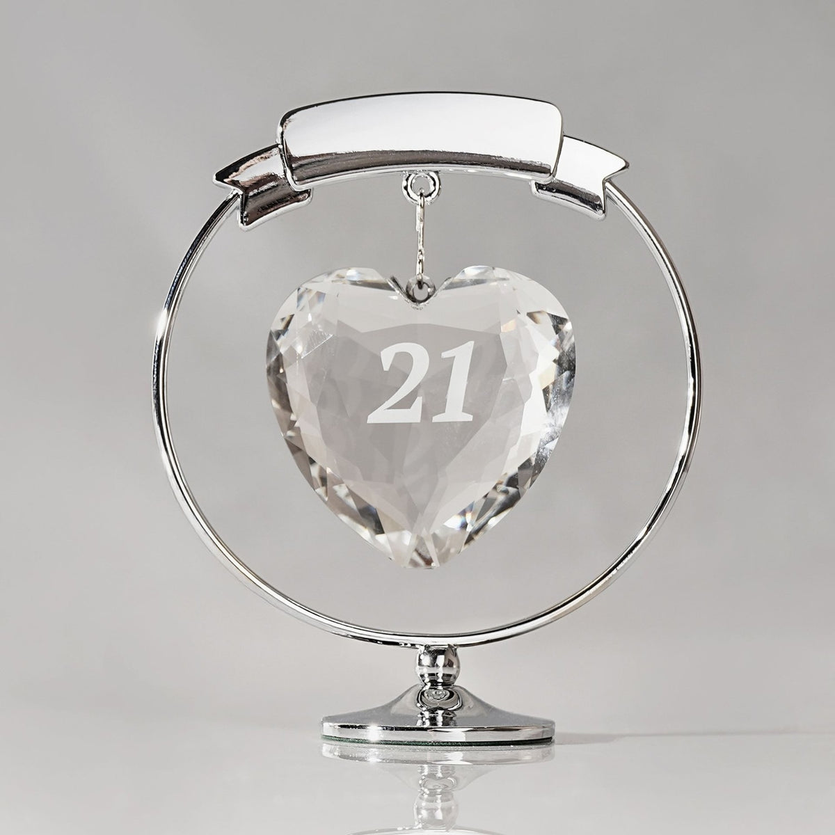 21 Faceted Crystal Heart Freestanding Figurine - Silver