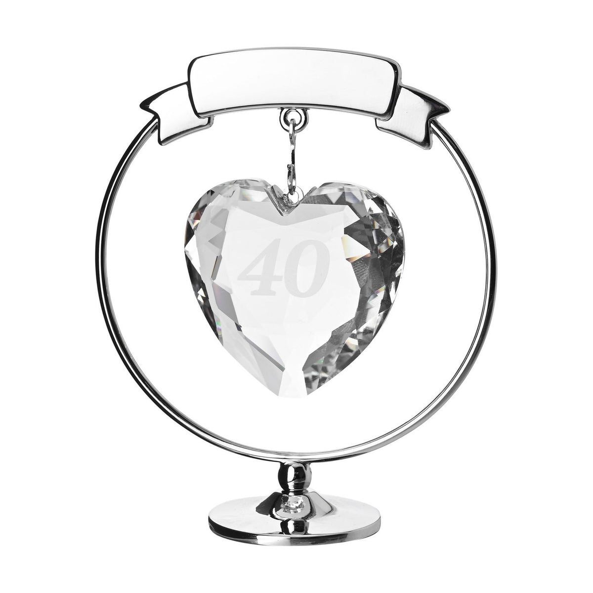 Number 40 Crystal Heart Round Freestanding Figurine - Silver