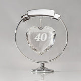 Number 40 Crystal Heart Round Freestanding Figurine - Silver