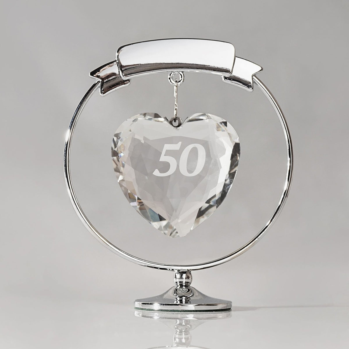 50 Hanging Crystal Heart Freestanding Figurine - Silver
