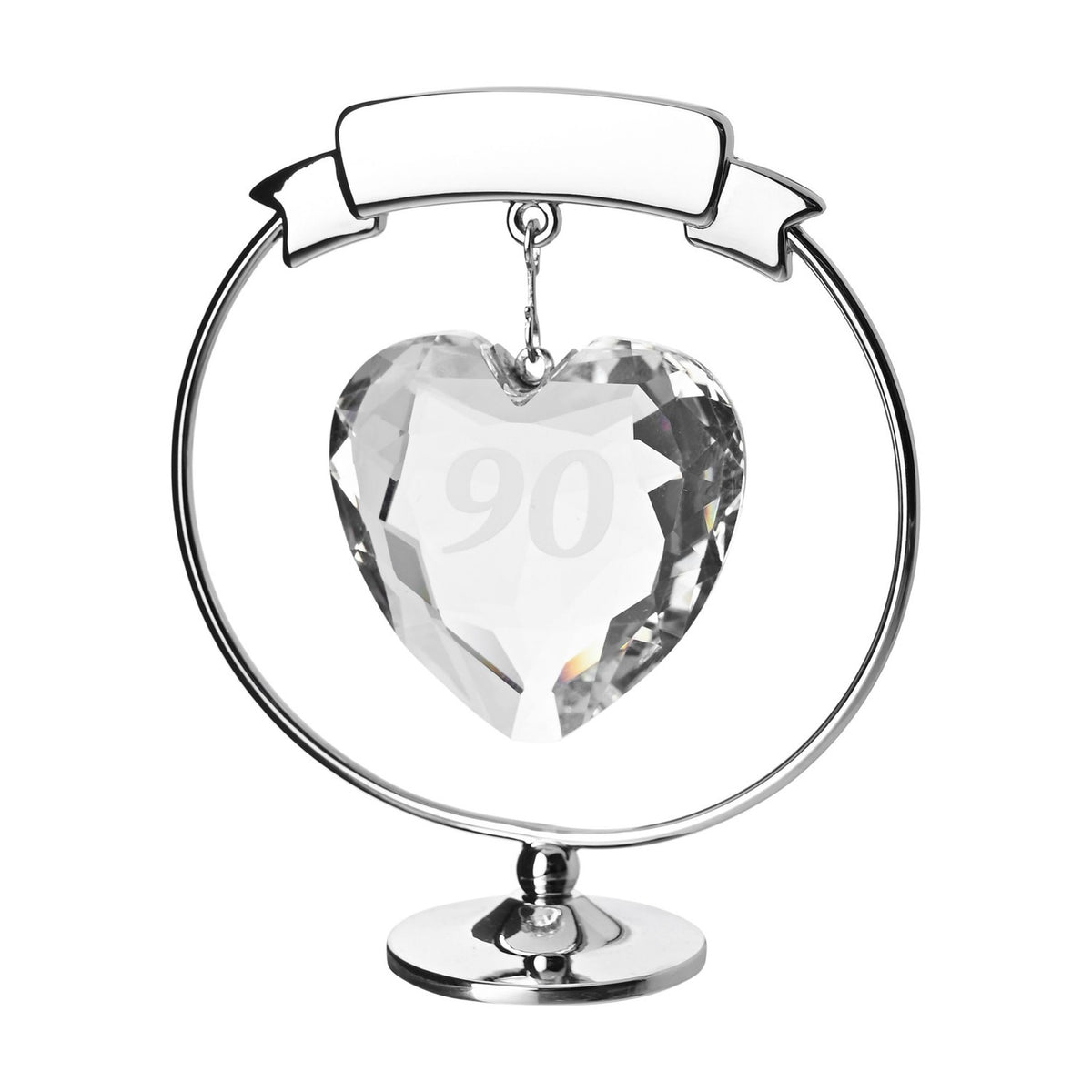 90 Crystal Heart Freestanding Round Metal Figurine - Silver