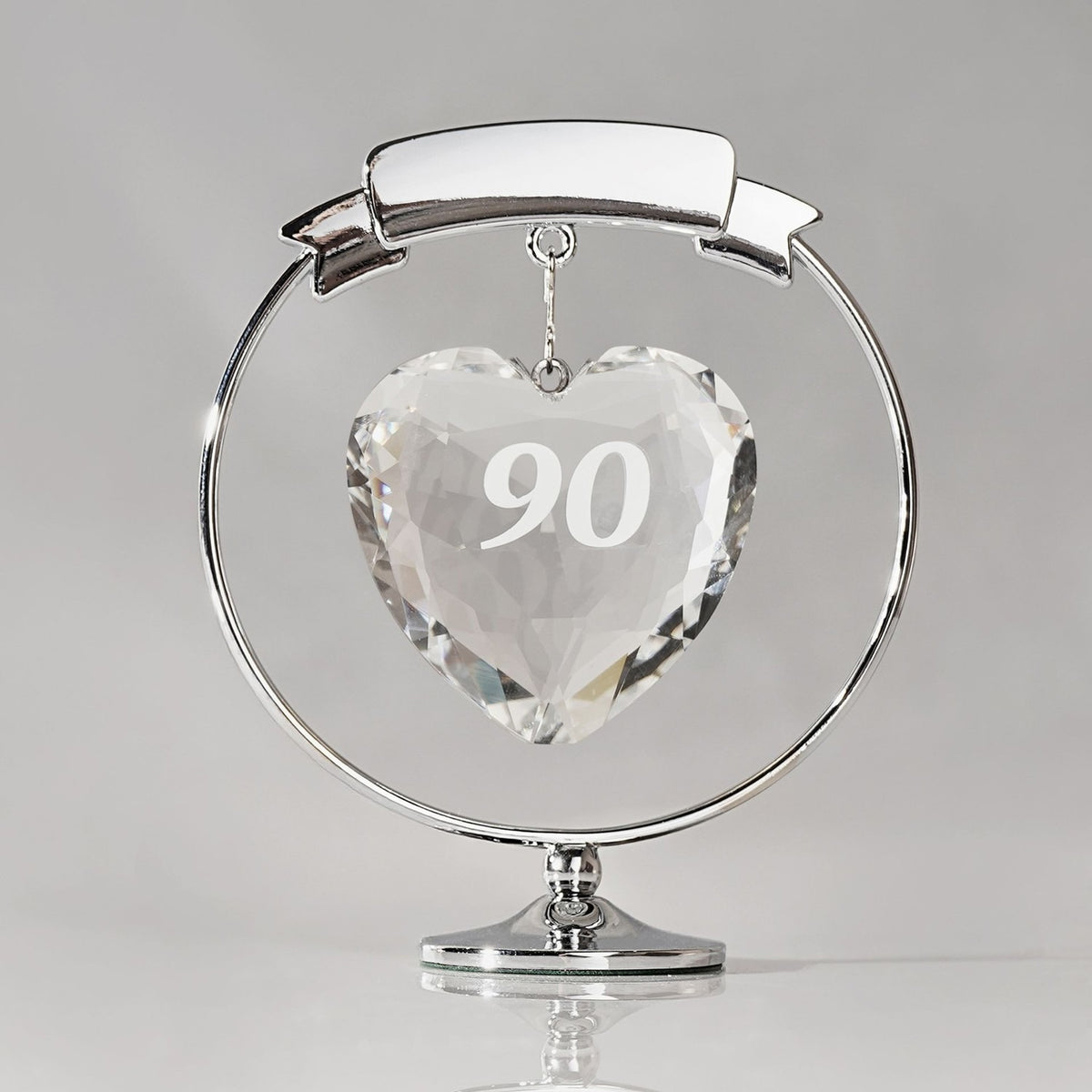 90 Crystal Heart Freestanding Round Metal Figurine - Silver