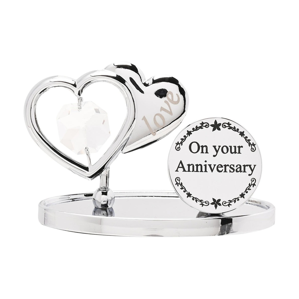 On Your Anniversary Love Heart Chrome Plated Plaque - Silver