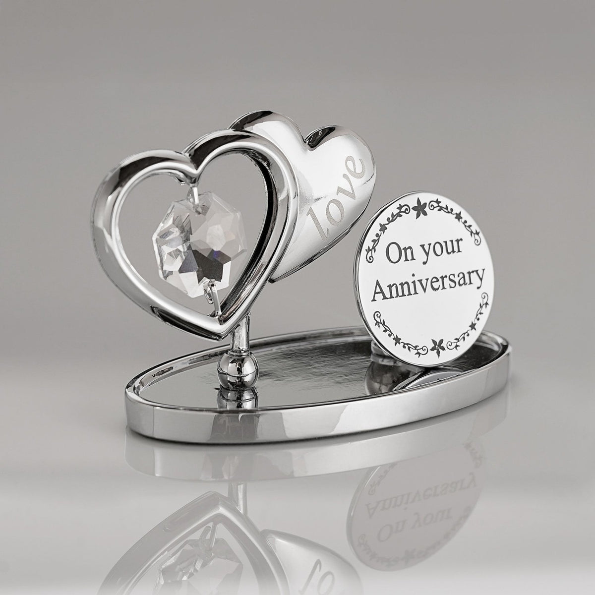 On Your Anniversary Love Heart Chrome Plated Plaque - Silver