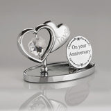 On Your Anniversary Love Heart Chrome Plated Plaque - Silver