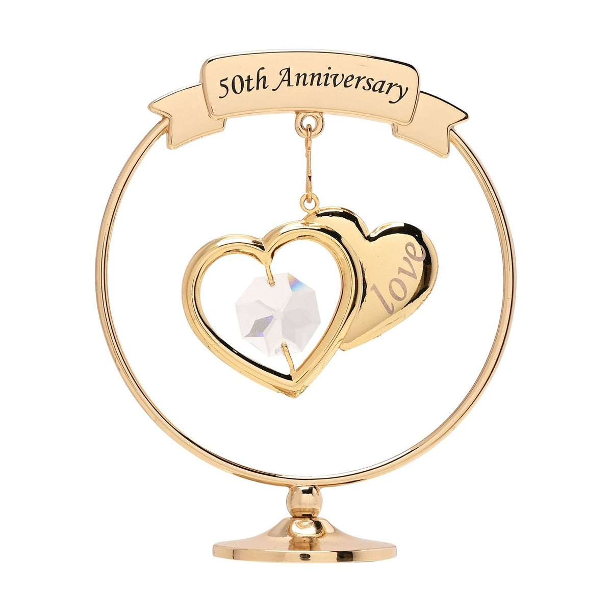 50th Anniversary 2 Hearts Goldplated Circle Decoration - Gold