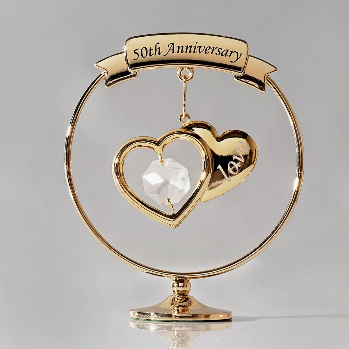 50th Anniversary 2 Hearts Goldplated Circle Decoration - Gold