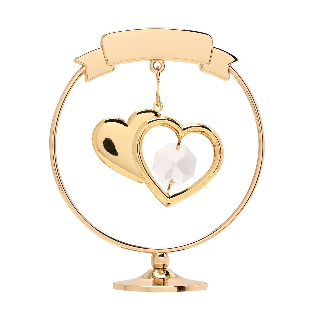 50th Anniversary 2 Hearts Goldplated Circle Decoration - Gold