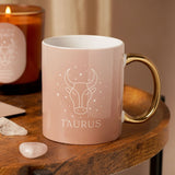 Taurus Bull Zodiac Stoneware Mug with Gold Handle - Pink