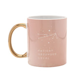Taurus Bull Zodiac Stoneware Mug with Gold Handle - Pink