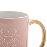Taurus Bull Zodiac Stoneware Mug with Gold Handle - Pink