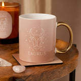 Taurus Bull Zodiac Stoneware Mug with Gold Handle - Pink