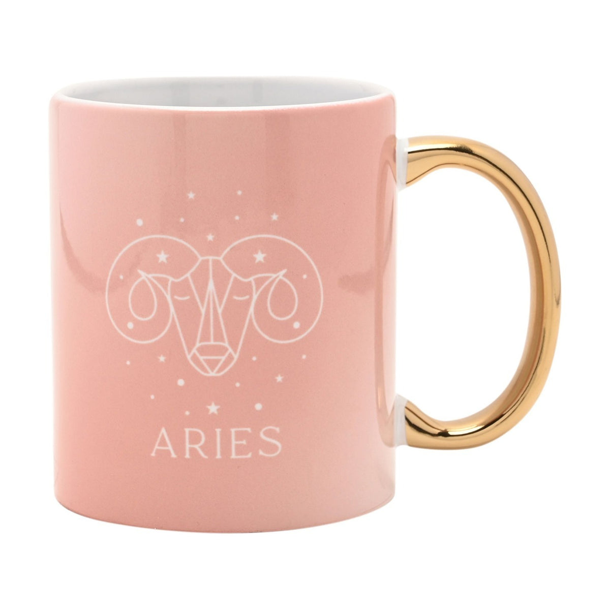 Aries Ram Head Zodiac Stoneware Mug with Gold Handle - Pink