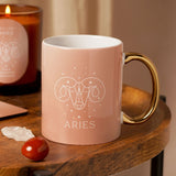 Aries Ram Head Zodiac Stoneware Mug with Gold Handle - Pink