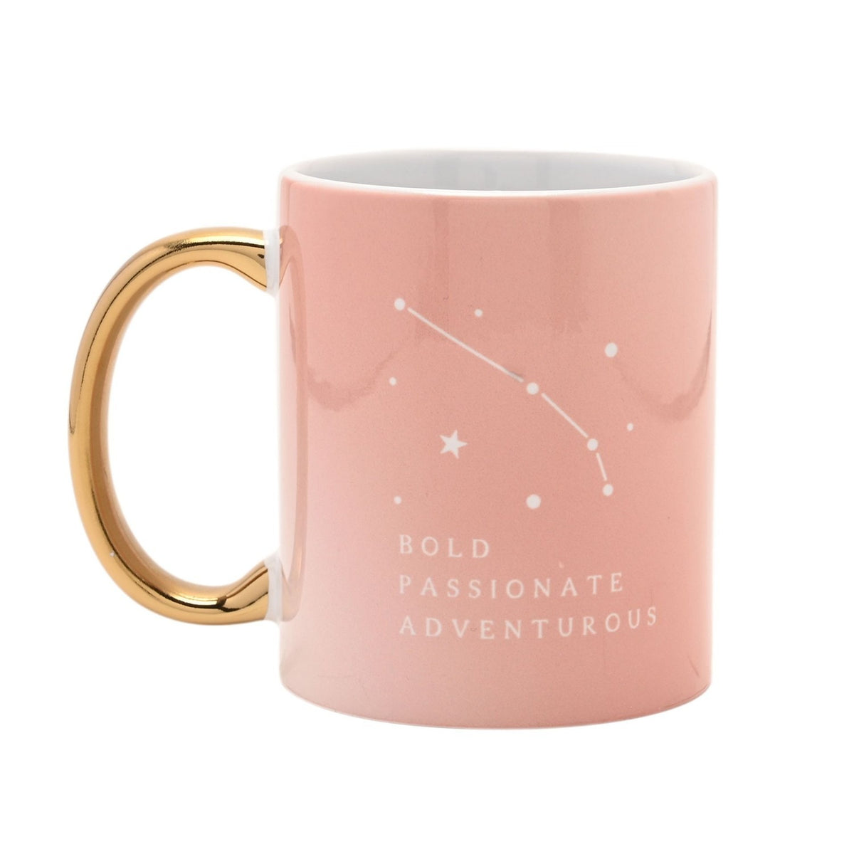 Aries Ram Head Zodiac Stoneware Mug with Gold Handle - Pink