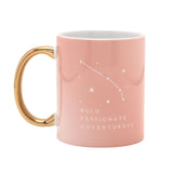 Aries Ram Head Zodiac Stoneware Mug with Gold Handle - Pink