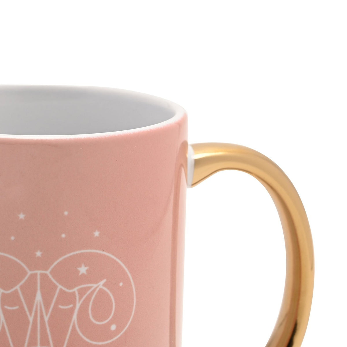 Aries Ram Head Zodiac Stoneware Mug with Gold Handle - Pink