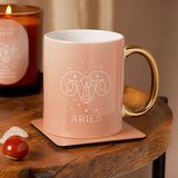 Aries Ram Head Zodiac Stoneware Mug with Gold Handle - Pink