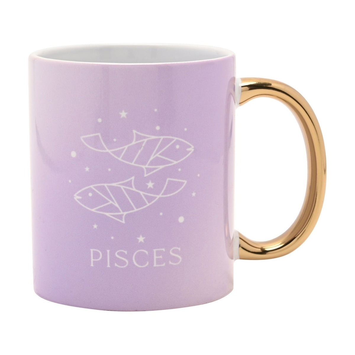 Pisces Fish Zodiac Stoneware Mug with Gold Handle - Purple
