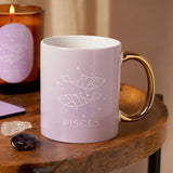 Pisces Fish Zodiac Stoneware Mug with Gold Handle - Purple