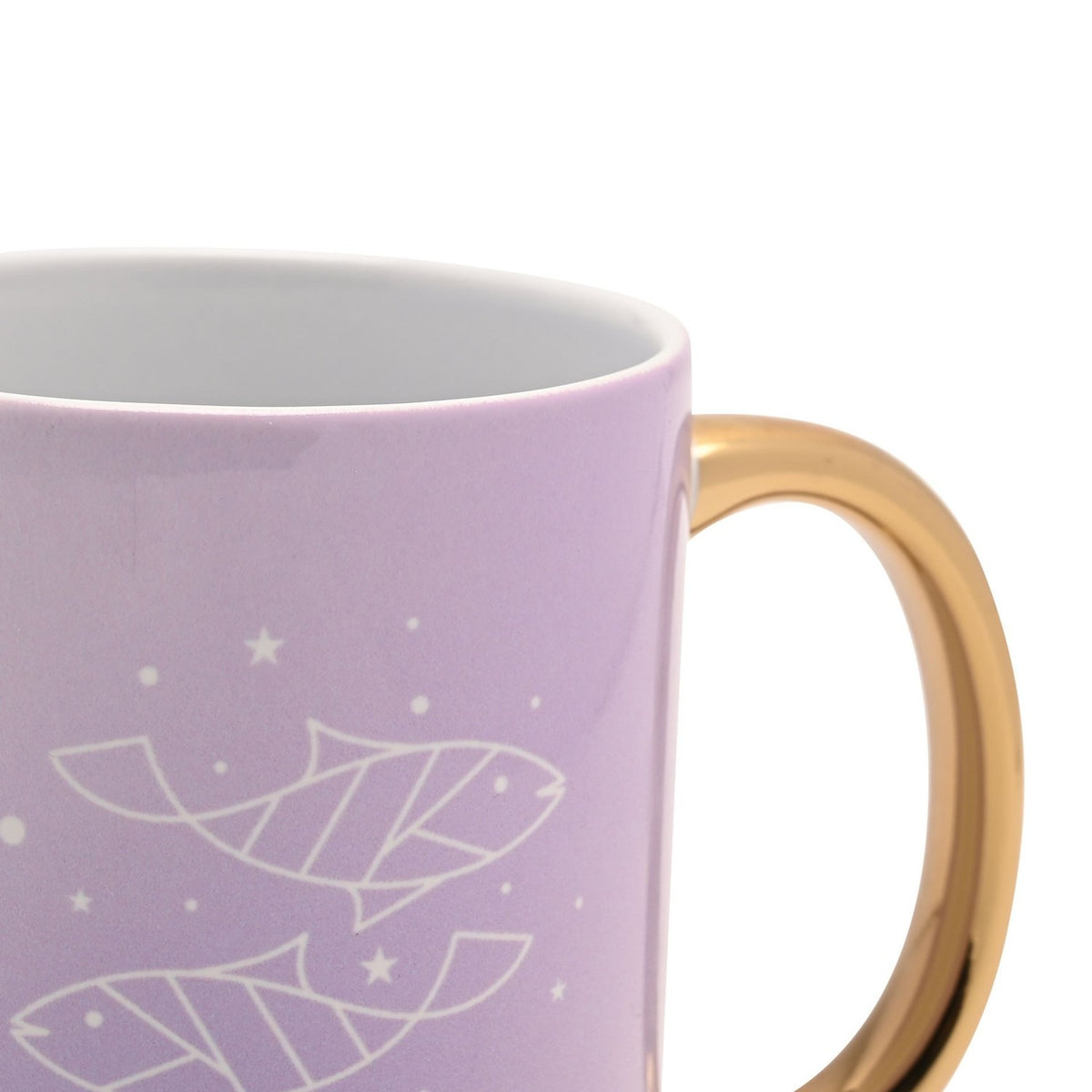 Pisces Fish Zodiac Stoneware Mug with Gold Handle - Purple