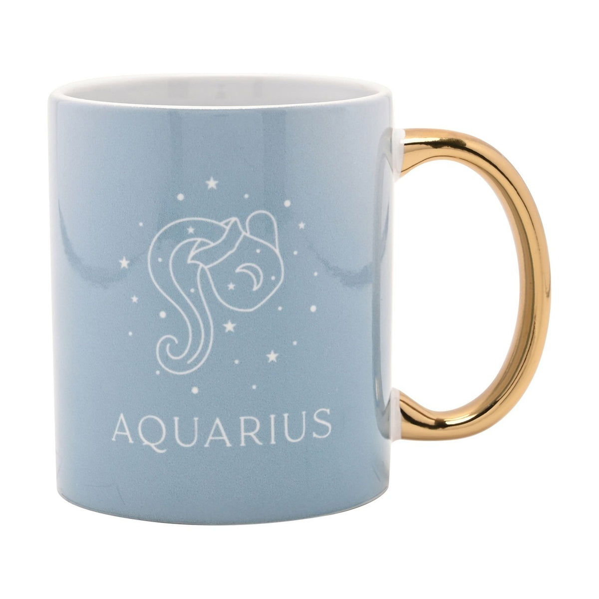 Aquarius Zodiac Sign Stoneware Mug with Gold Handle - Blue