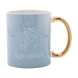 Aquarius Zodiac Sign Stoneware Mug with Gold Handle - Blue