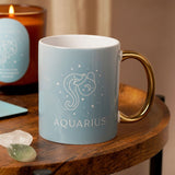 Aquarius Zodiac Sign Stoneware Mug with Gold Handle - Blue