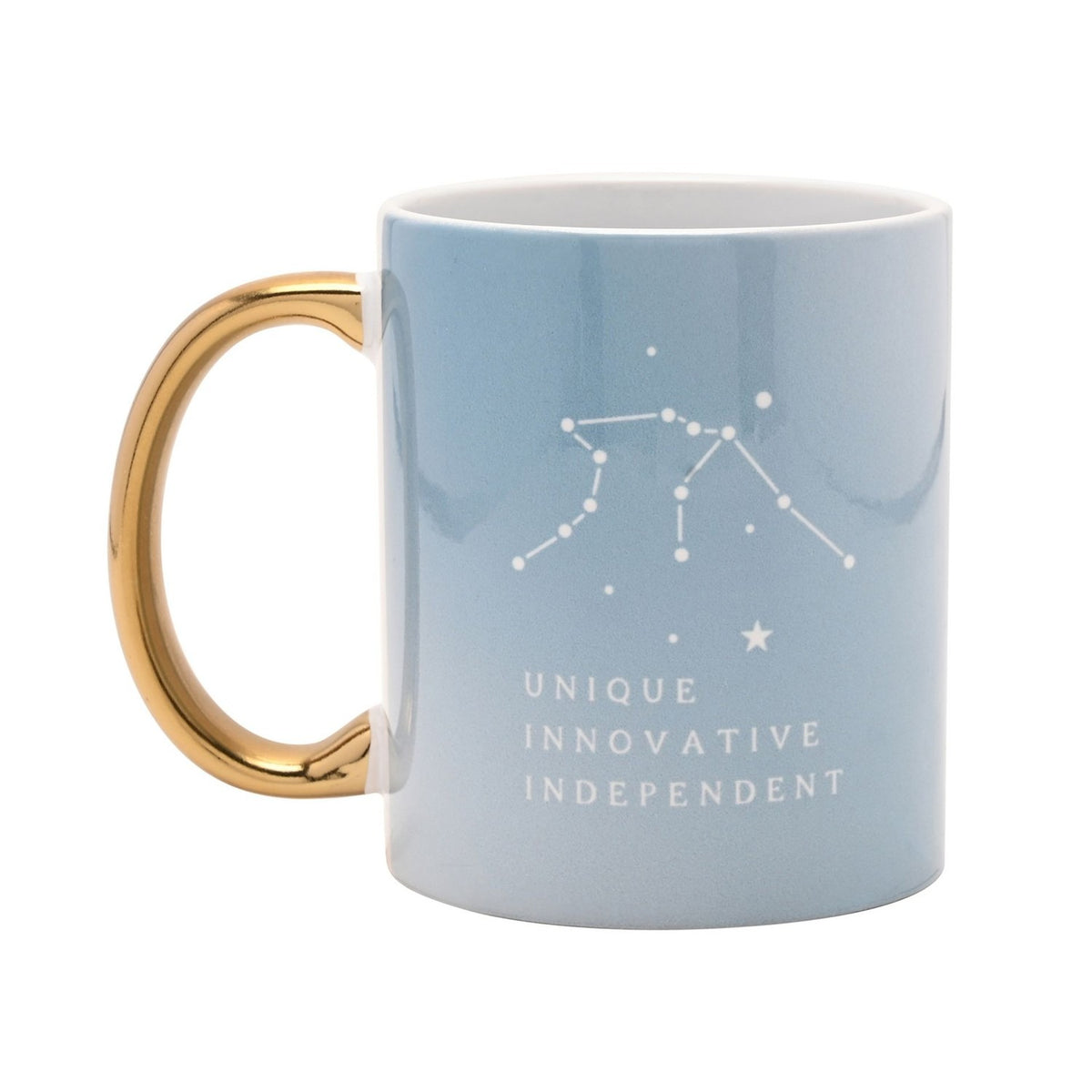 Aquarius Zodiac Sign Stoneware Mug with Gold Handle - Blue