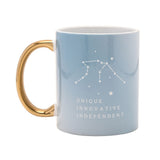 Aquarius Zodiac Sign Stoneware Mug with Gold Handle - Blue