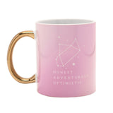 Sagittarius Zodiac Stoneware Mug with Gold Handle - Pink