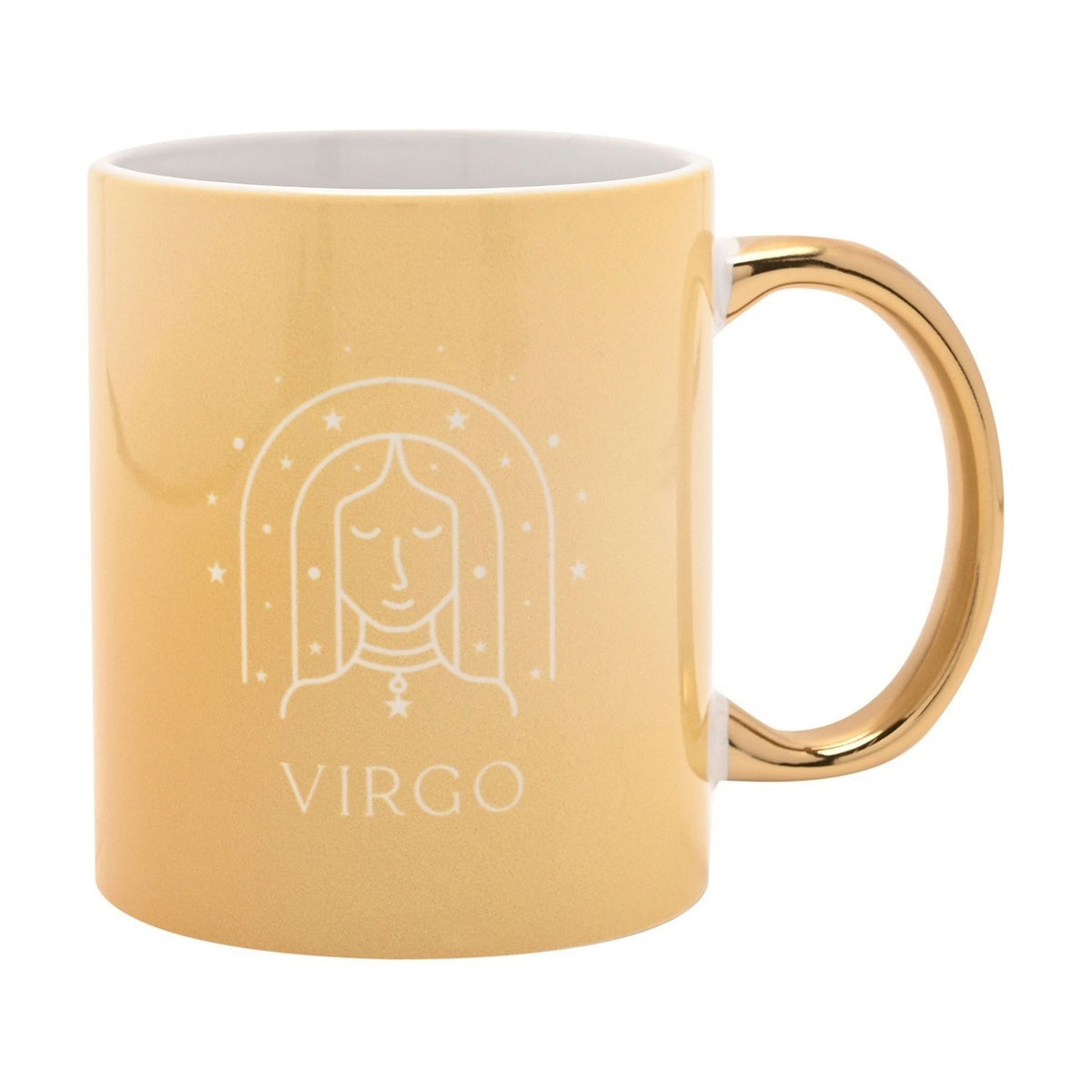 Virgo Zodiac Stoneware Mug with Gold Handle - Yellow