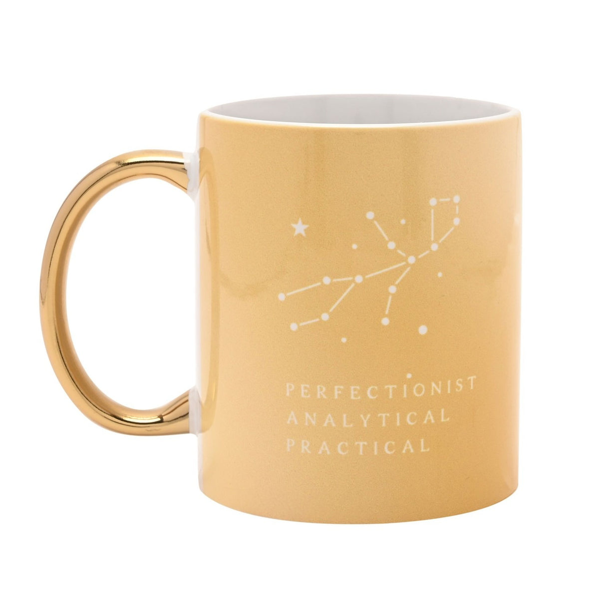 Virgo Zodiac Stoneware Mug with Gold Handle - Yellow