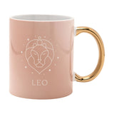 Leo Zodiac Lion Head Stoneware Mug with Gold Handle - Pink