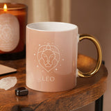 Leo Zodiac Lion Head Stoneware Mug with Gold Handle - Pink