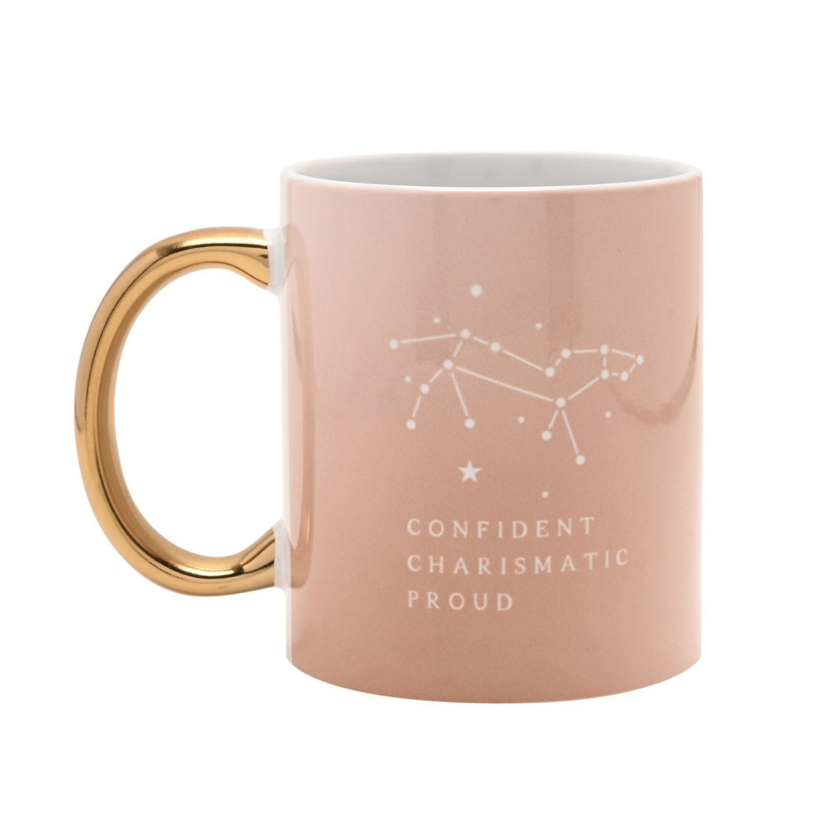 Leo Zodiac Lion Head Stoneware Mug with Gold Handle - Pink