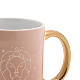 Leo Zodiac Lion Head Stoneware Mug with Gold Handle - Pink