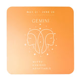 Gemini Zodiac Twin Faces Square Wooden Coaster - Orange