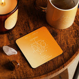 Gemini Zodiac Twin Faces Square Wooden Coaster - Orange