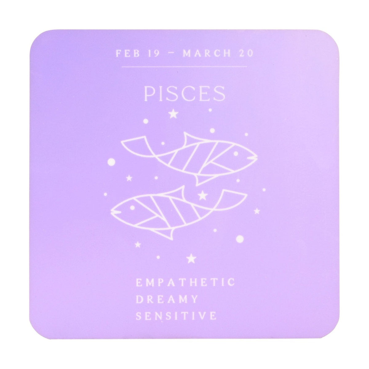 Pisces Zodiac Twin Fish Glossed Wooden Coaster - Purple
