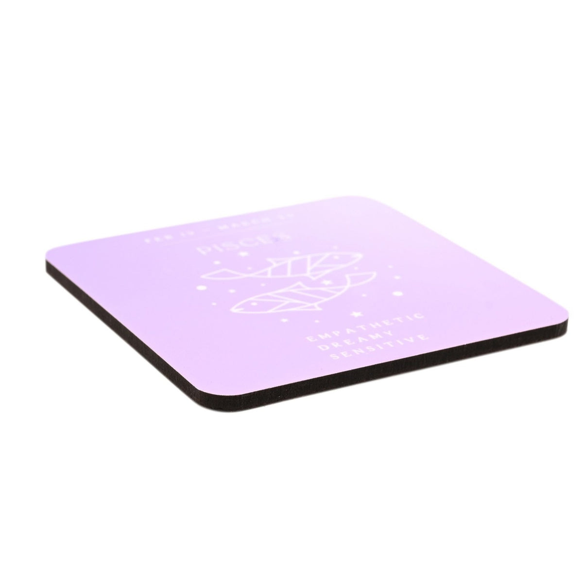 Pisces Zodiac Twin Fish Glossed Wooden Coaster - Purple