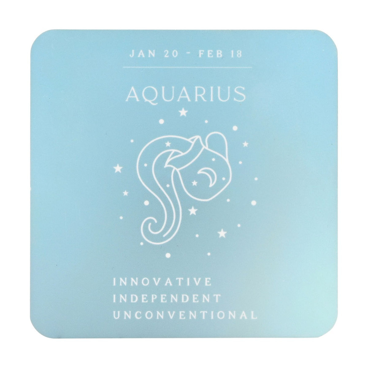 Aquarius Zodiac Starry Square Wooden Drinks Coaster - Blue