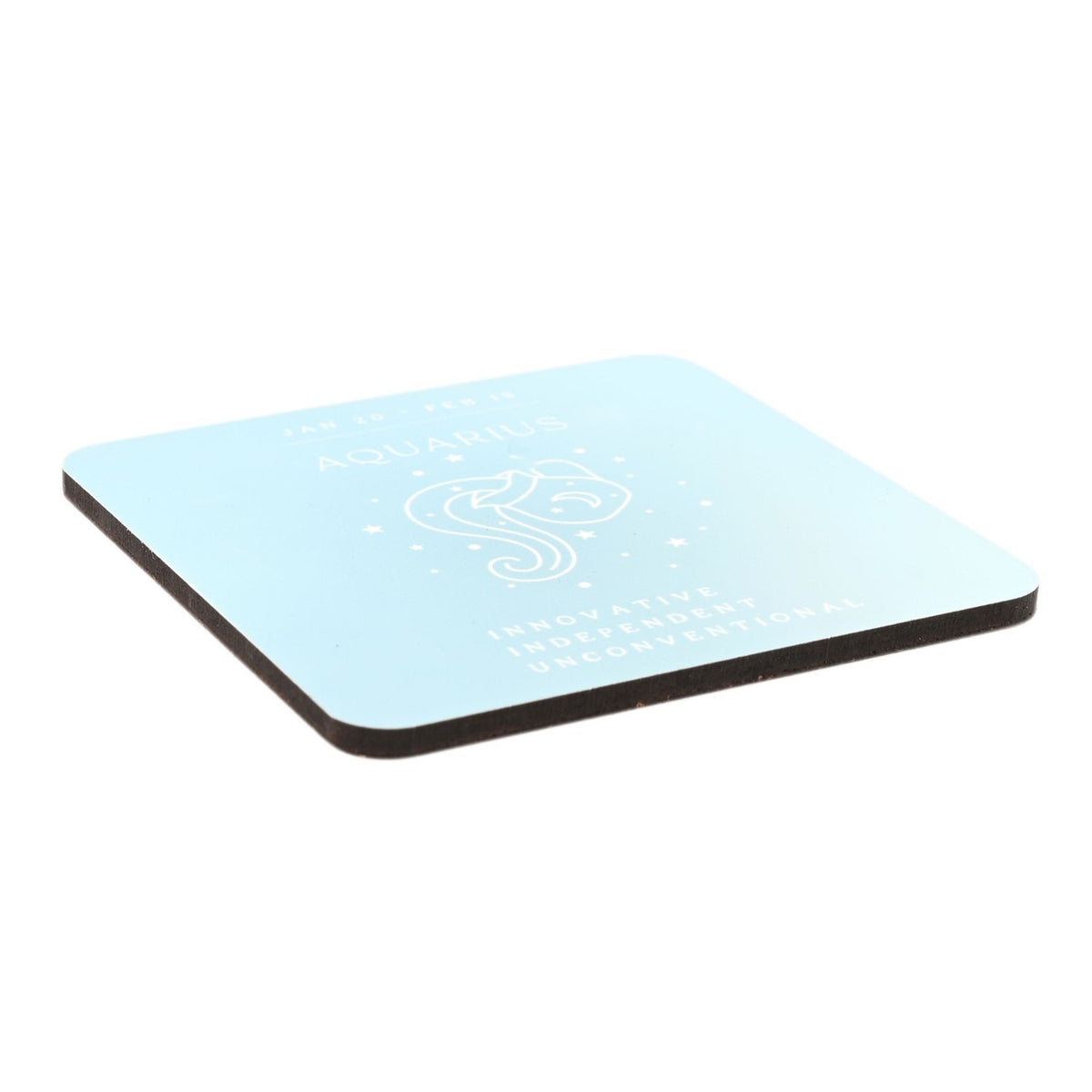 Aquarius Zodiac Starry Square Wooden Drinks Coaster - Blue