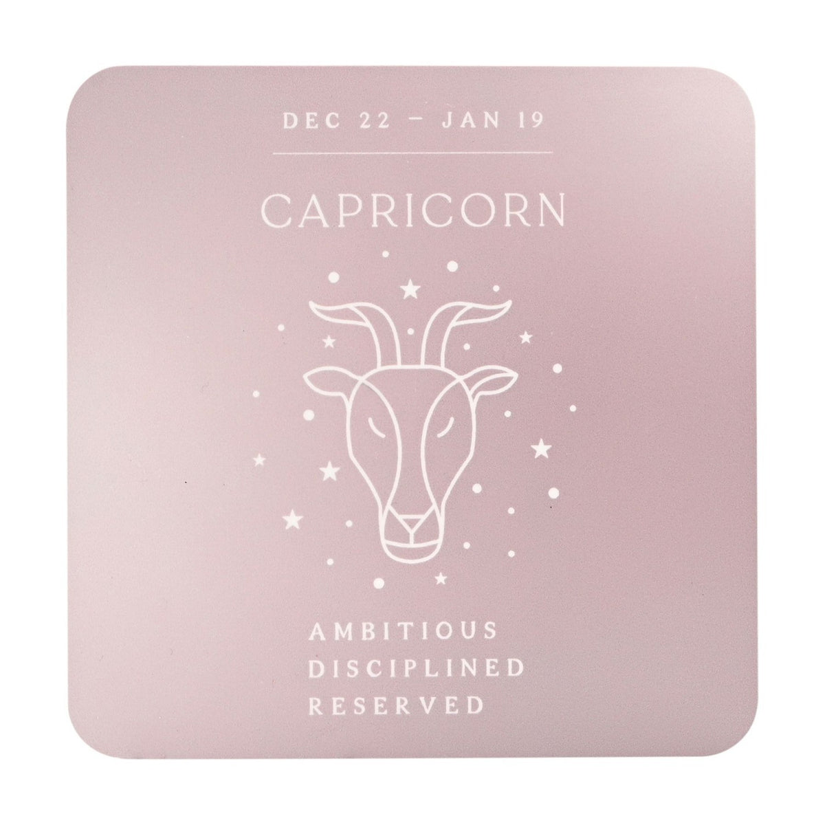Capricorn Zodiac Goat Head Square Wooden Coaster - Grey