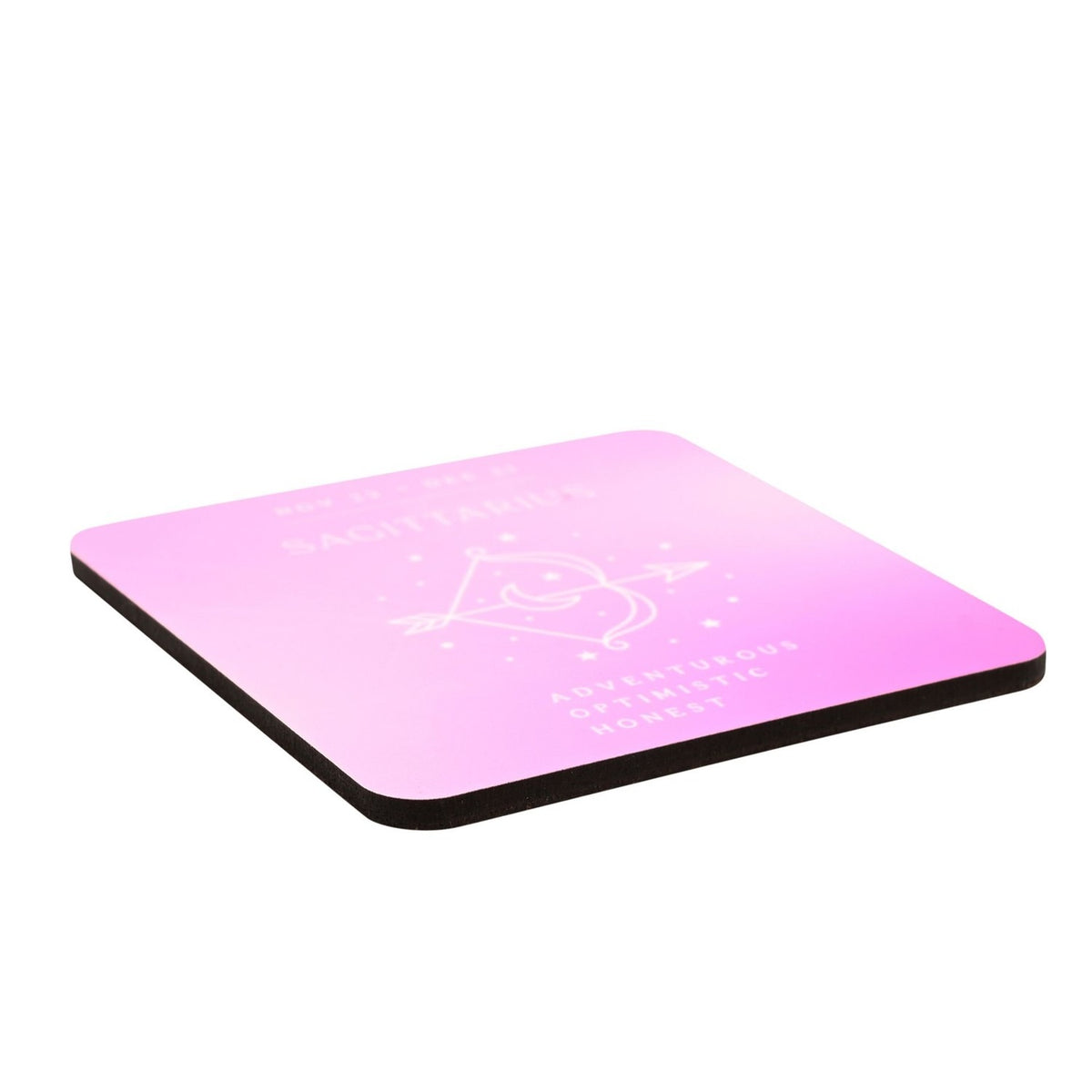 Sagittarius Zodiac Bow and Arrow Gloss Wooden Coaster - Pink